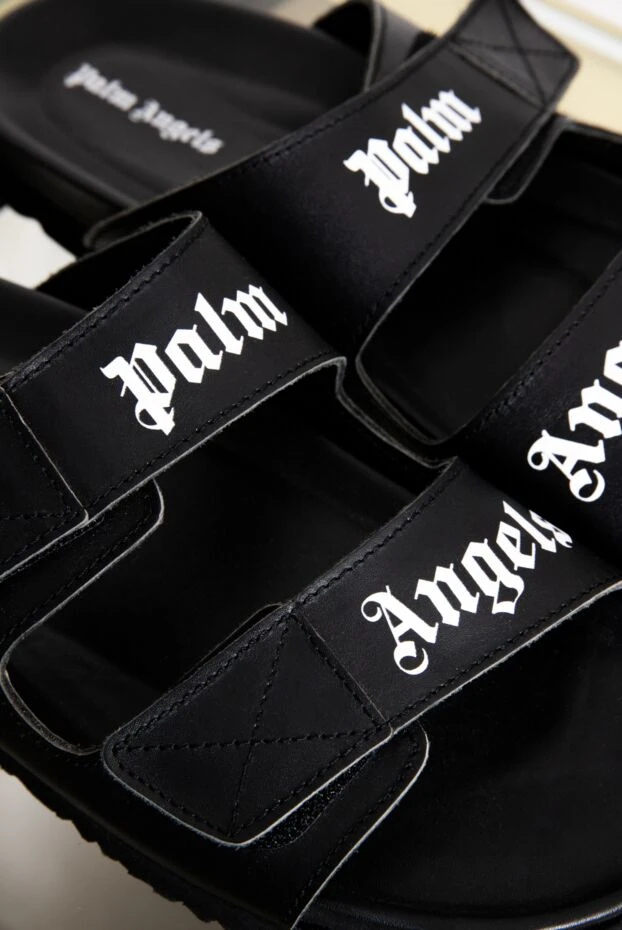 Шлёпанцы с чёрными ремнями на липучках и белым логотипом - фото 2