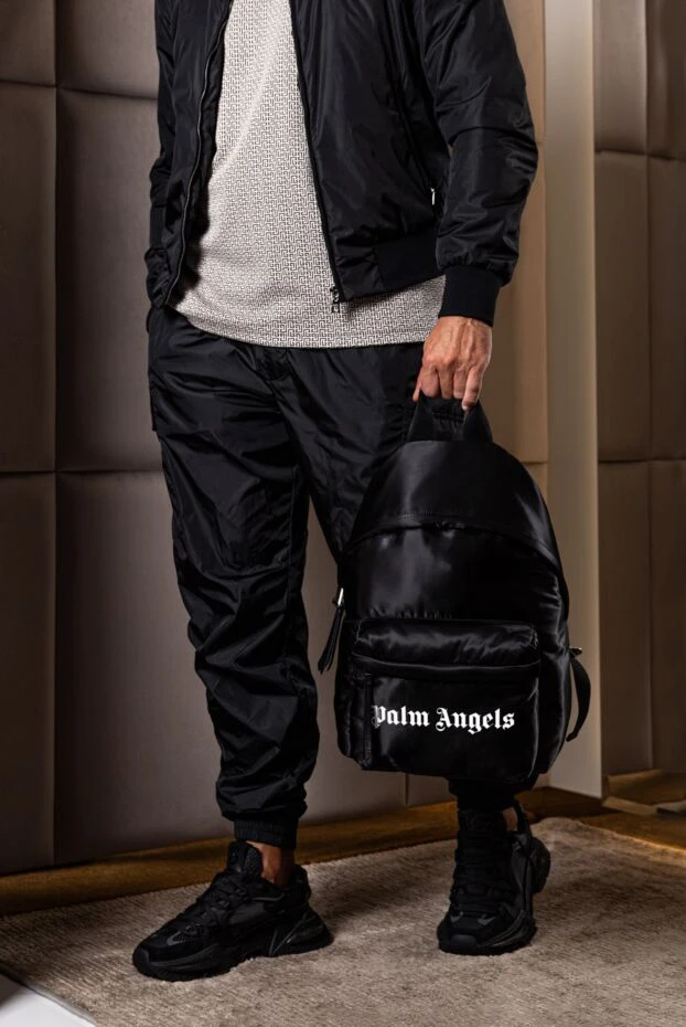 Palm Angels black nylon backpack with a 3d logo on the front pocket 173157 - photo 2