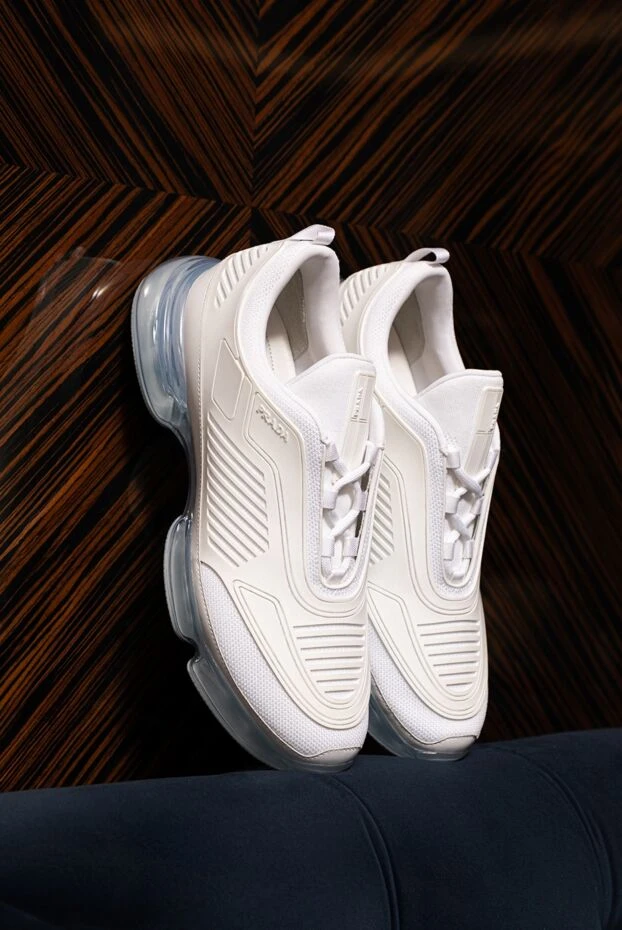 Prada white leather and elastane sneakers for men 173164 - photo 2