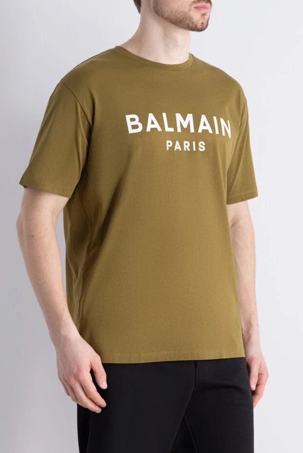 Balmain plain t-shirt with paris logo on chest in military colors 196910 - photo 3