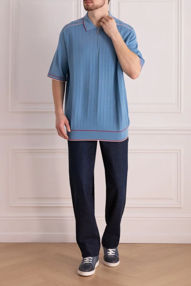 Stefano Ricci blue cotton polo shirt with a textured weave and a zip-up closure. 195509 - photo 2