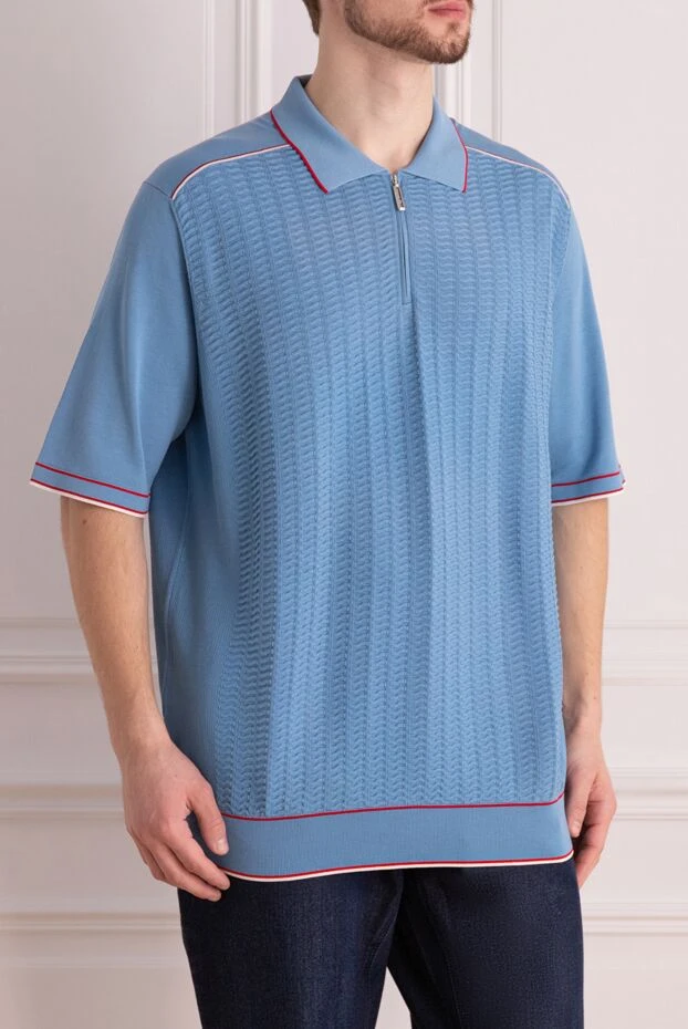 Stefano Ricci blue cotton polo shirt with a textured weave and a zip-up closure. 195509 - photo 3
