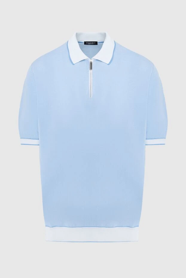 Stefano Ricci поло з бавовни та шовку блакитне чоловіче 173239 - фото 1