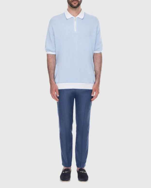 Stefano Ricci поло из хлопка и шелка голубое мужское 173239 - фото 2