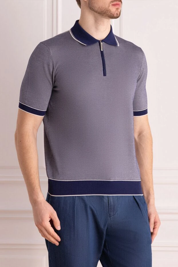 Stefano Ricci поло из хлопка и шелка синее мужское 173241 - фото 3