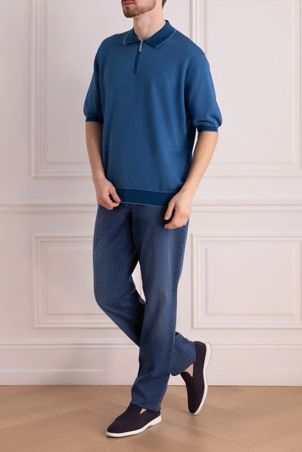 Stefano Ricci blue cotton and silk polo shirt for men 173247 - photo 2