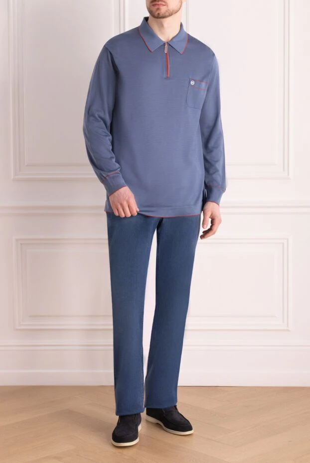 Stefano Ricci поло с длинным рукавом из шелка синее мужское с длинным рукавом 173260 - фото 2