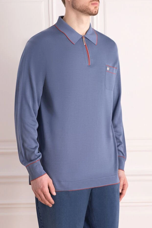 Stefano Ricci поло с длинным рукавом из шелка синее мужское с длинным рукавом 173260 - фото 3