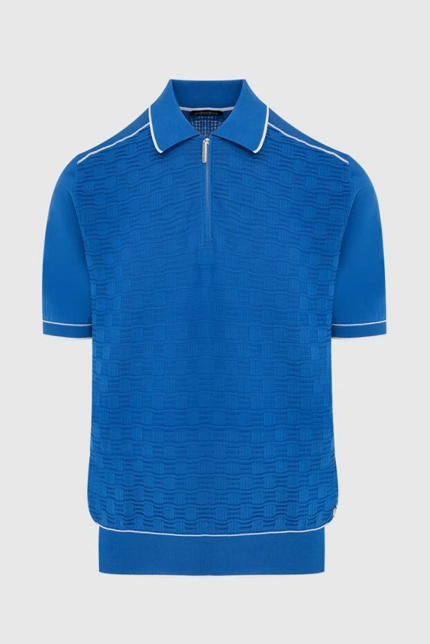 Поло з бавовни та шовку синє чоловіче - фото 1