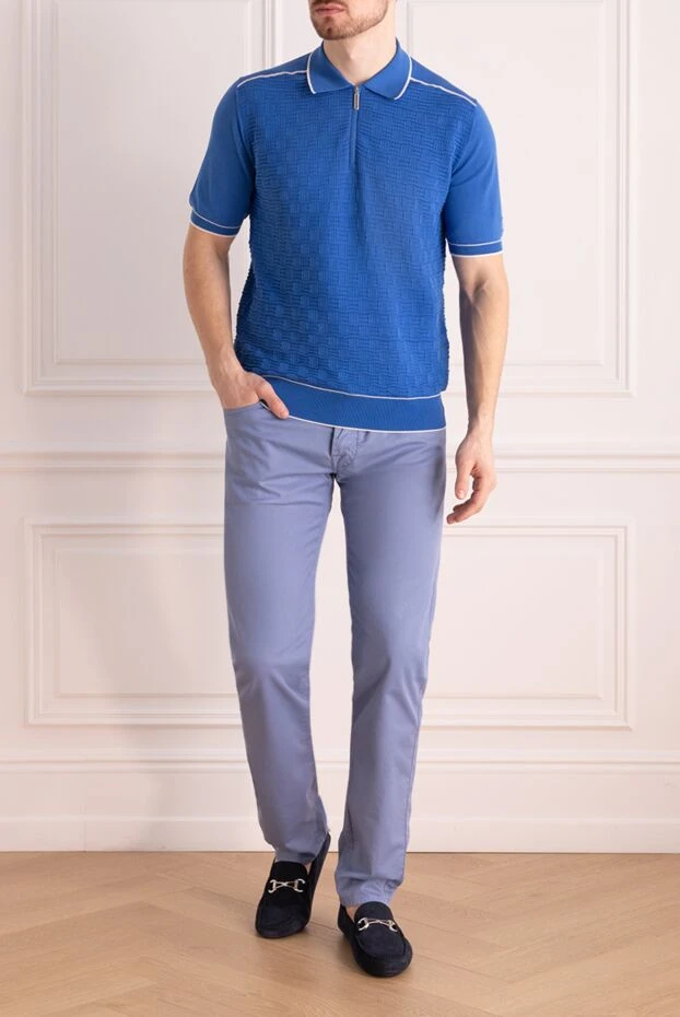 Stefano Ricci поло из хлопка и шелка синее мужское 173264 - фото 2