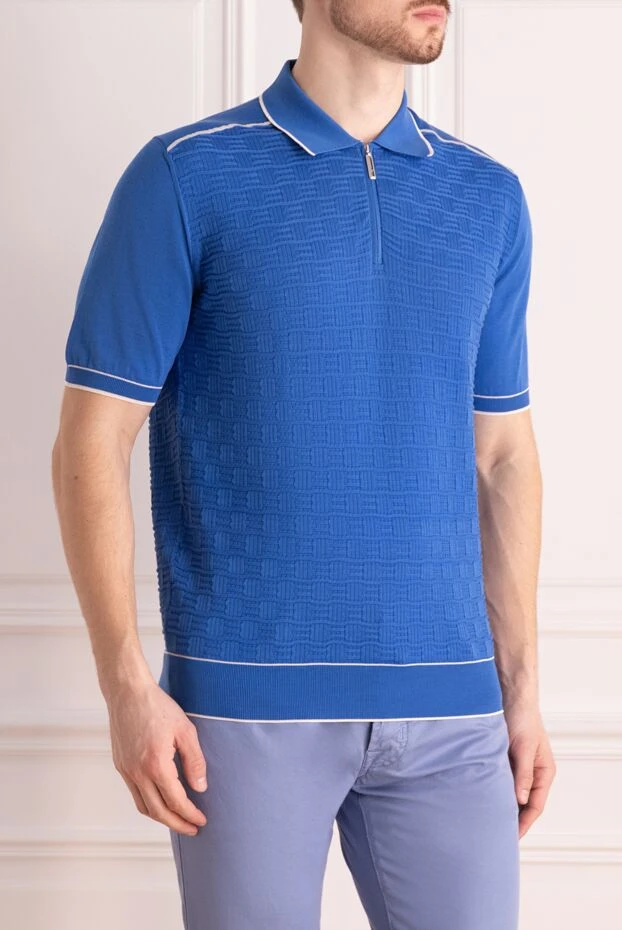 Stefano Ricci поло из хлопка и шелка синее мужское 173264 - фото 3
