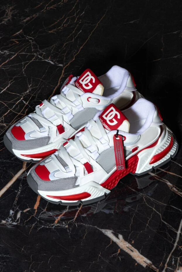 Кросівки чоловічі червоні та білі з лого - фото 2