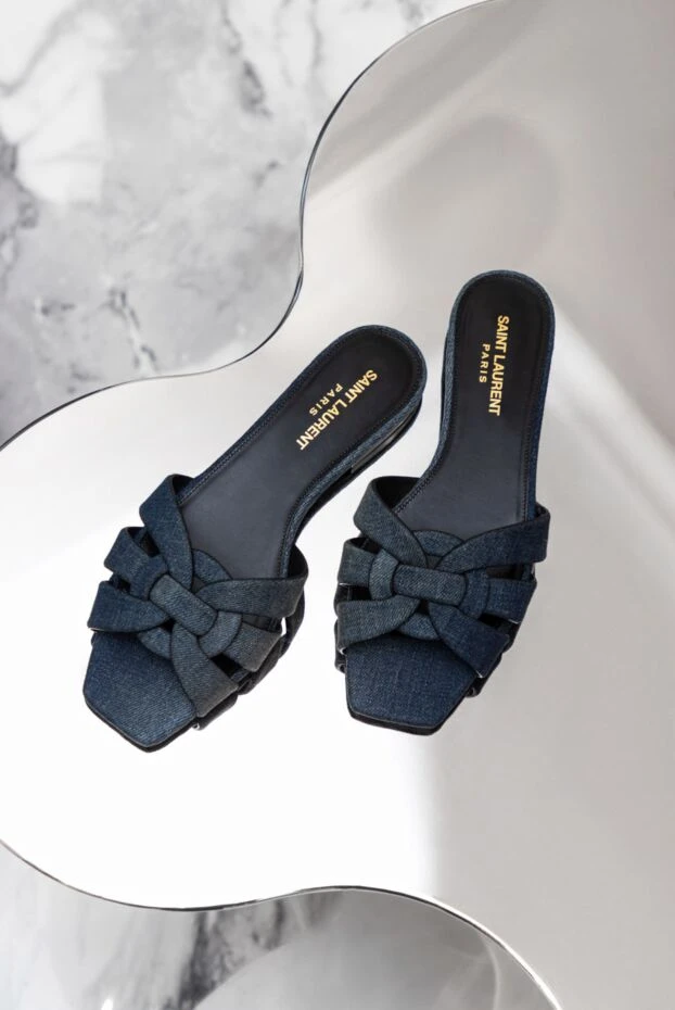 Saint Laurent blue women's mules with weaving 173352 - photo 2