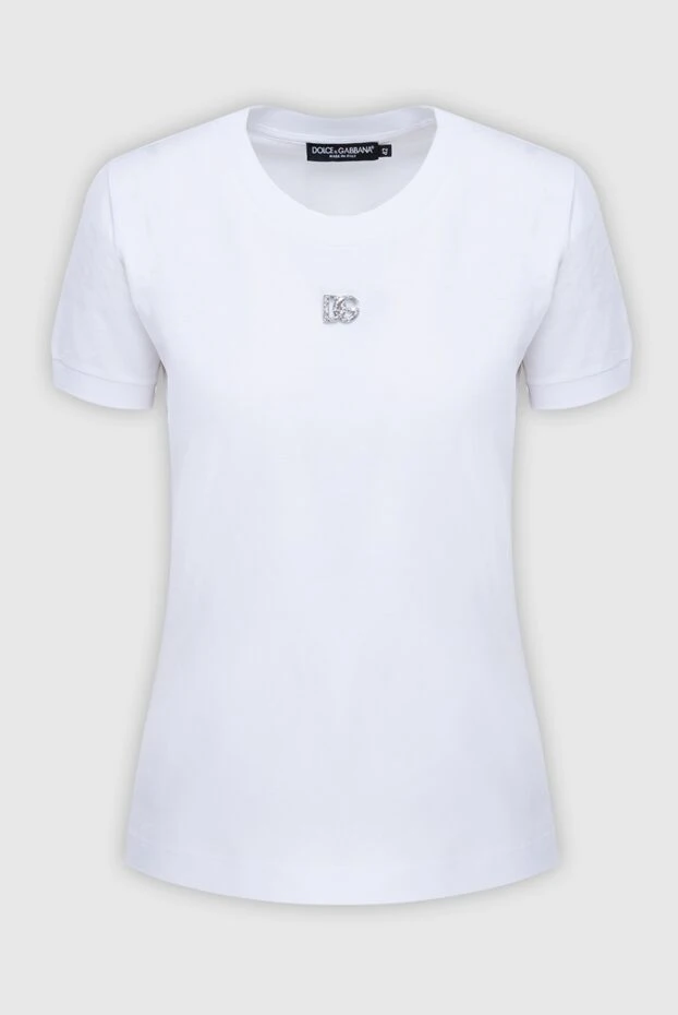 Dolce & Gabbana women's white cotton t-shirt with silver logo 173354 - photo 1