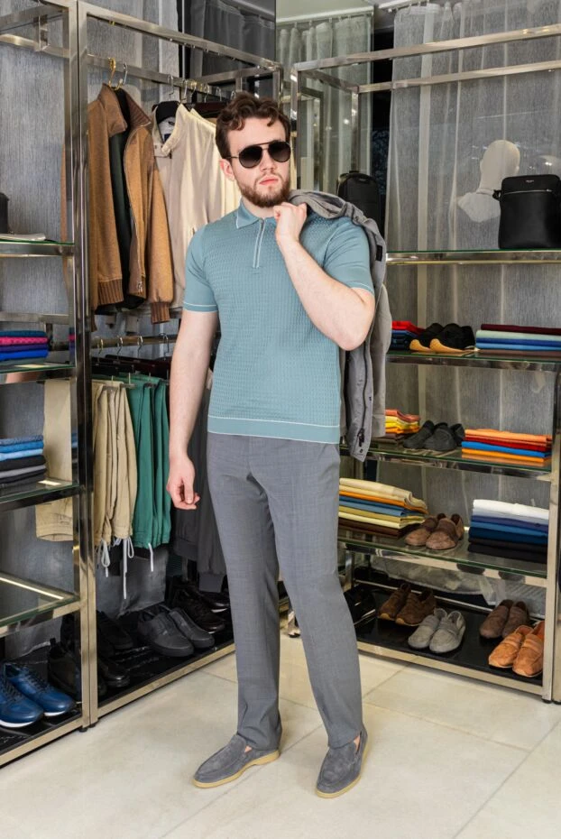 Cesare di Napoli light blue silk polo shirt with a textured pattern for men 173366 - photo 2