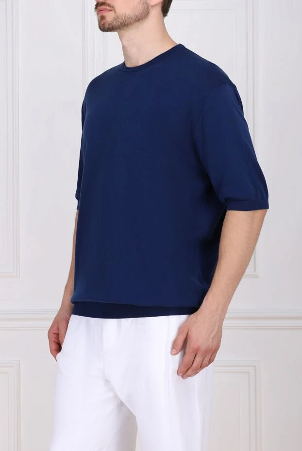 Cesare di Napoli solid blue cotton short-sleeve jumper for men 196912 - photo 3