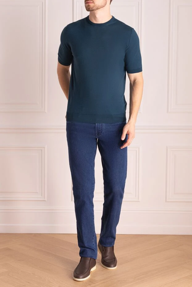 Cesare di Napoli man blue short sleeve cotton jumper for men buy with prices and photos 173456 - photo 2