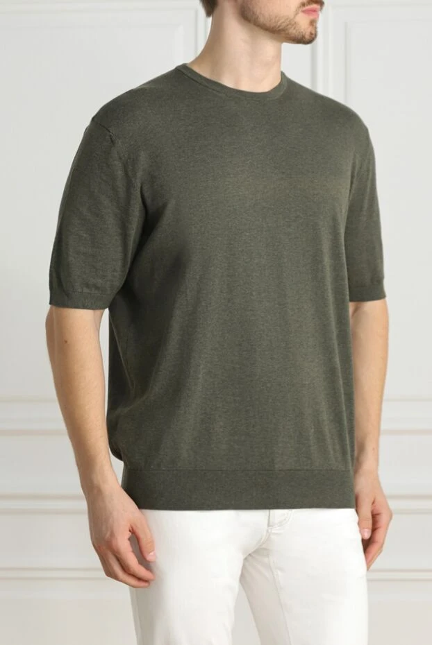 Cesare di Napoli green melange cotton short-sleeve jumper for men (markdown) 198121 - photo 3