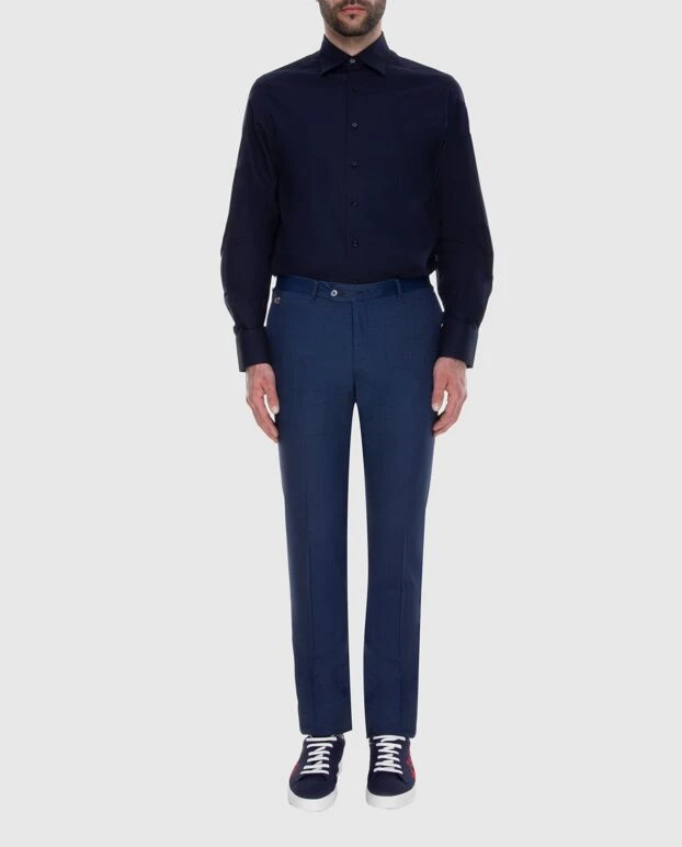 Stefano Ricci classic men's blue woolen pants with a logo on the buttons 173509 - photo 2