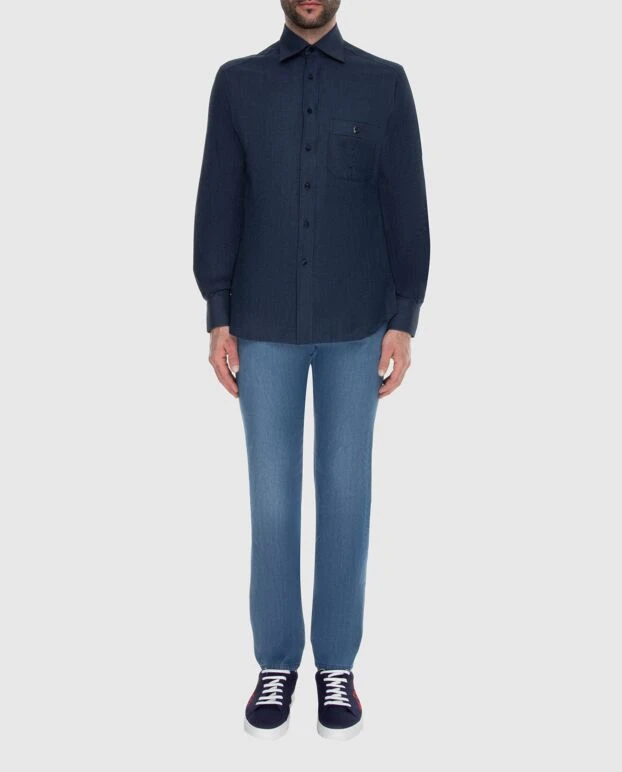 Stefano Ricci men's blue cotton shirt with a pocket 173519 - photo 2