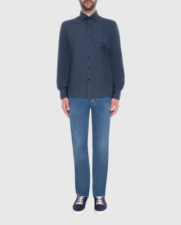 Stefano Ricci рубашка мужская синяя с лого на кармане 173520 - фото 2