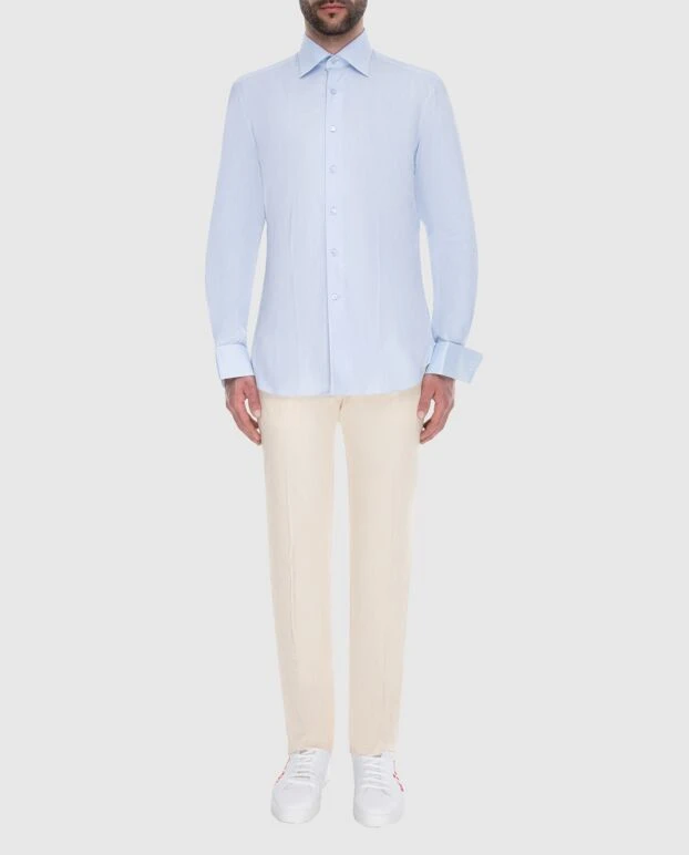 Рубашка хлопковая мужская нежно-голубая с французскими манжетами - фото 2