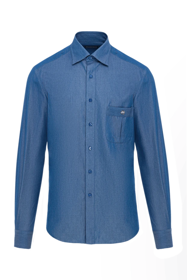 Classic men's blue cotton shirt with a pocket - photo 1