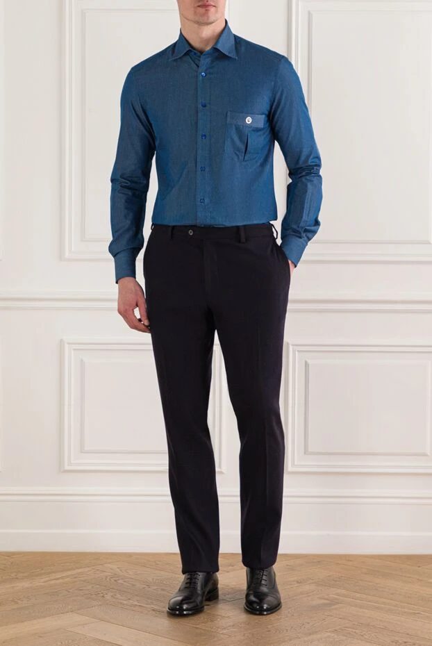 Classic men's blue cotton shirt with a pocket - photo 2