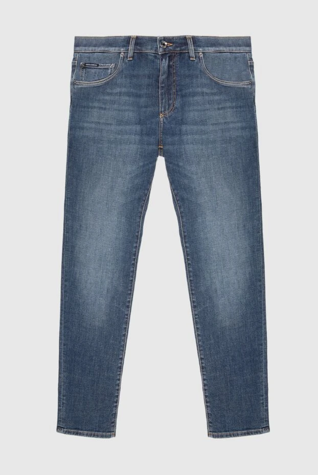 Men's blue jeans with logo on the back pocket