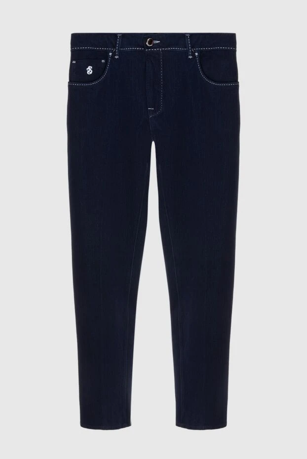 Blue men's jeans with white logo