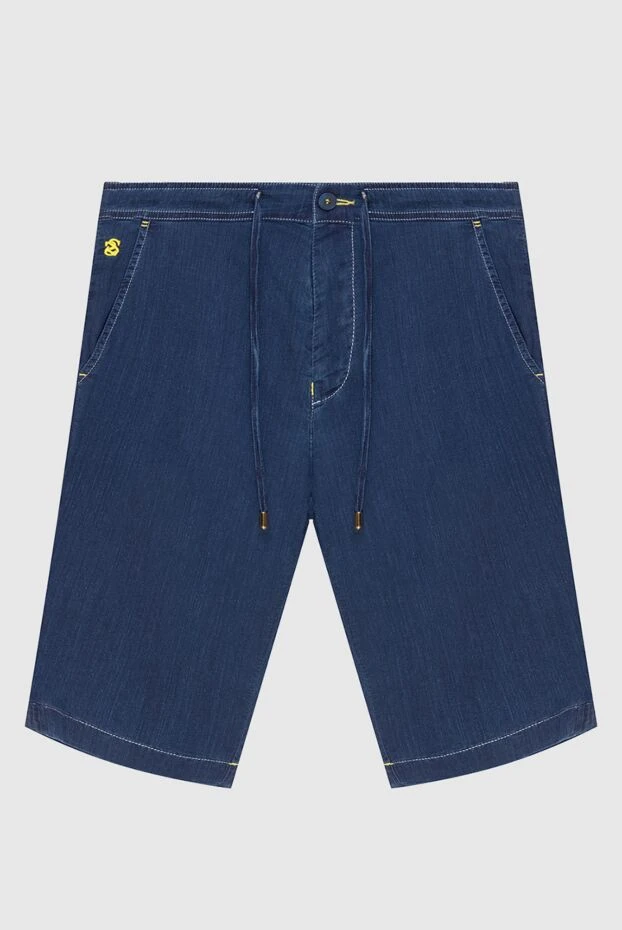 Scissor Scriptor blue men's cotton casual shorts with yellow accents 197108 - photo 1