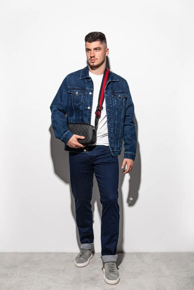 Куртка-тракер джинсова з ефектом потертостей синя чоловіча - фото 2