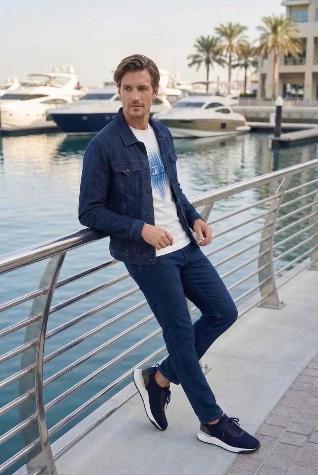 Куртка-тракер джинсовая с эффектом потертостей темно-синяя мужская - фото 2