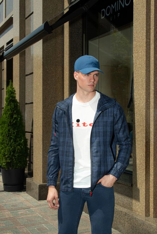 Kiton спортивная кофта мужская хлопковая синяя в клетку с капюшоном 173658 - фото 2