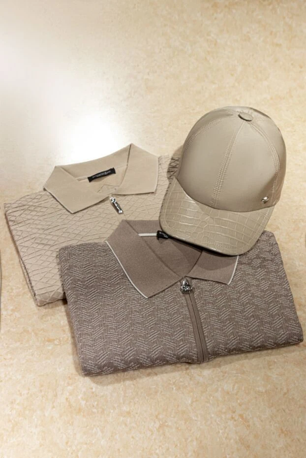 Кепка из кожи аллигатора и шелка бежевая мужская - фото 2