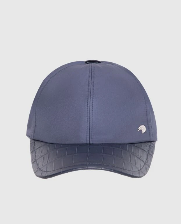 Stefano Ricci кепка зі шкіри алігатора та шовку блакитна чоловіча 173710 - фото 1
