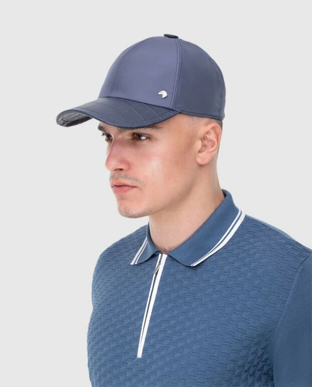 Stefano Ricci кепка зі шкіри алігатора та шовку блакитна чоловіча 173710 - фото 2