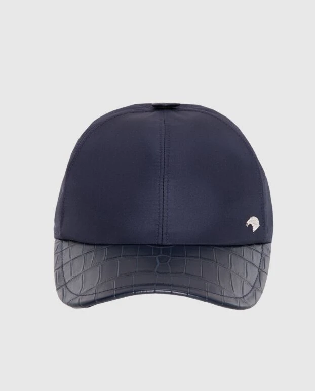 Stefano Ricci кепка зі шкіри алігатора та шовку синя чоловіча 173711 - фото 1