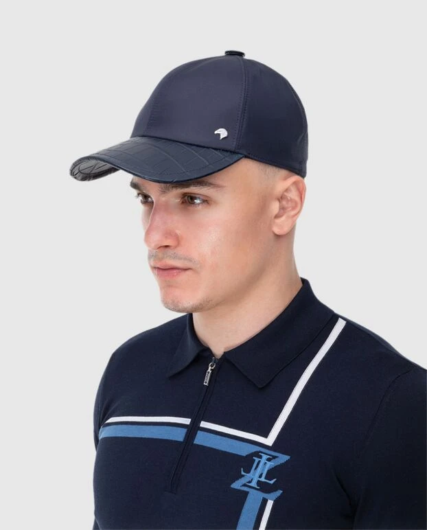 Stefano Ricci кепка зі шкіри алігатора та шовку синя чоловіча 173711 - фото 2