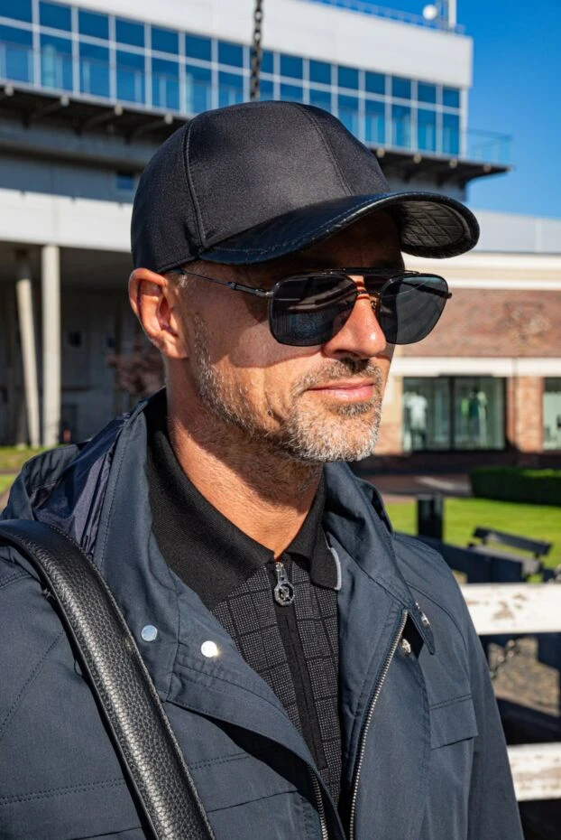 Кепка из кожи аллигатора и шелка синяя мужская - фото 2