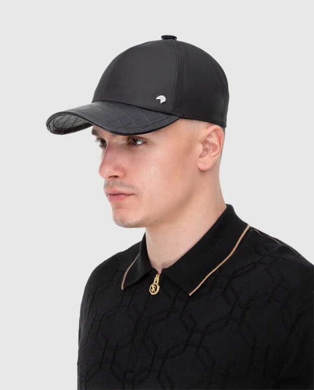 Stefano Ricci кепка зі шкіри алігатора та шовку чорна чоловіча 173712 - фото 1