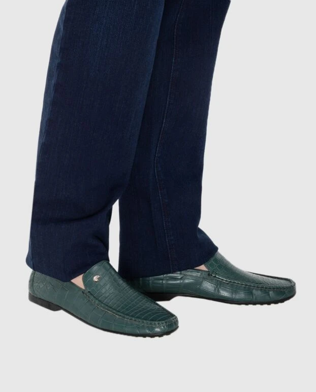 Stefano Ricci лоферы мужские зеленые из фактурной кожи и металлическим лого 173720 - фото 2