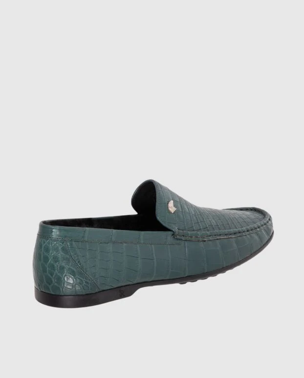 Stefano Ricci лоферы мужские зеленые из фактурной кожи и металлическим лого 173720 - фото 3
