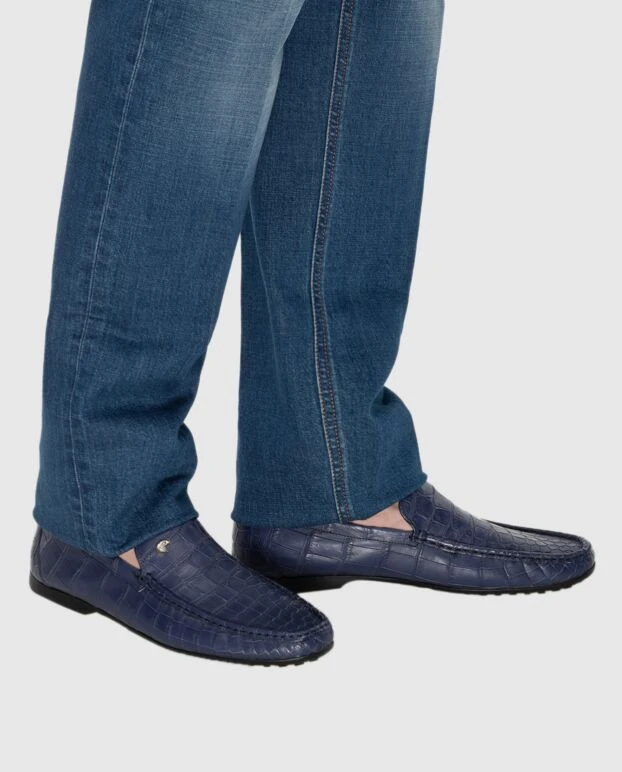 Stefano Ricci лоферы мужские синие из фактурной кожи и металлическим лого 173721 - фото 2