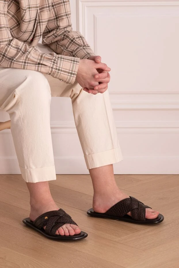 Stefano Ricci сандалии мужские коричневые из фактурной кожи 173722 - фото 2