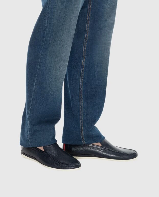 Stefano Ricci лоферы мужские синие кожаные с металлическим лого 173726 - фото 2