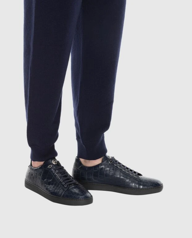 Stefano Ricci снікери зі шкіри алігатора сині чоловічі 173727 - фото 2