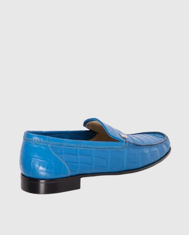 Stefano Ricci лофери чоловічі блакитні з фактурної шкіри та металічним лого 173728 - фото 3