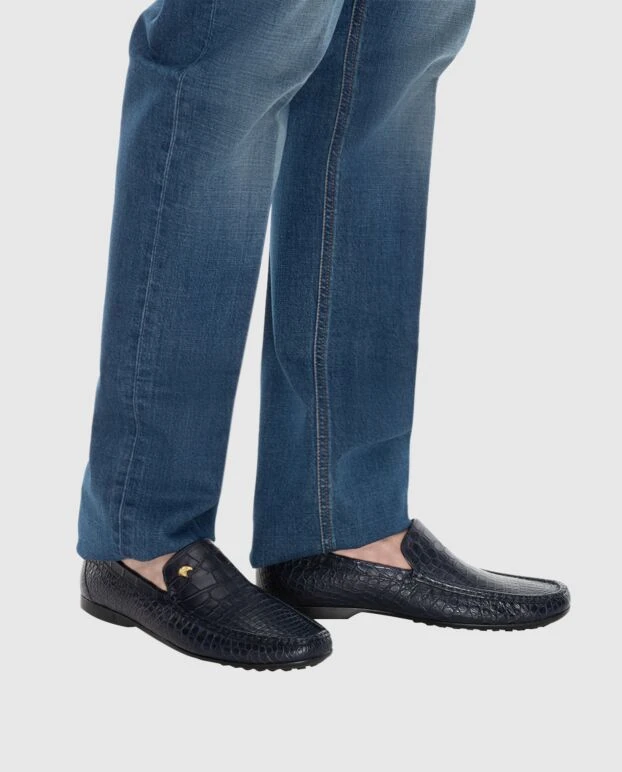 Мокасины мужские из кожи аллигатора синие - фото 2