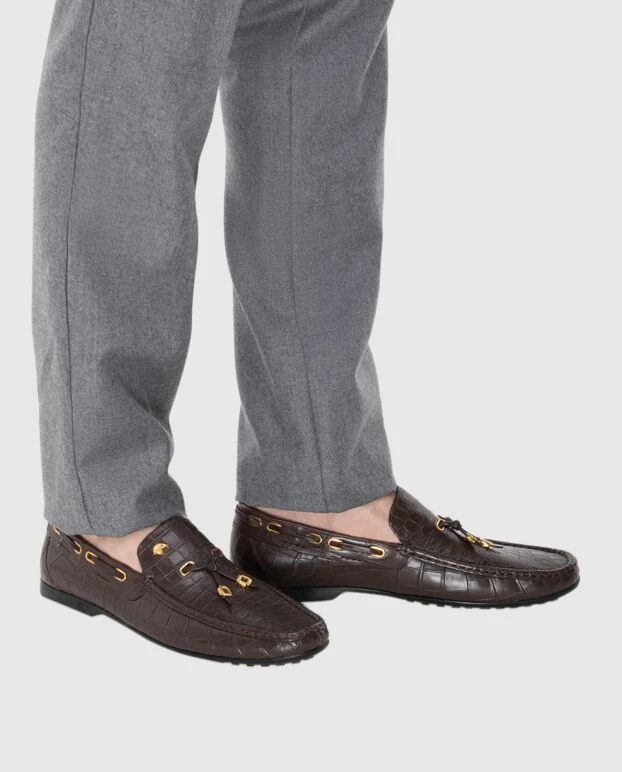 Stefano Ricci лофери чоловічі коричневі з фактурної шкіри та металевою підвіскою 173733 - фото 2